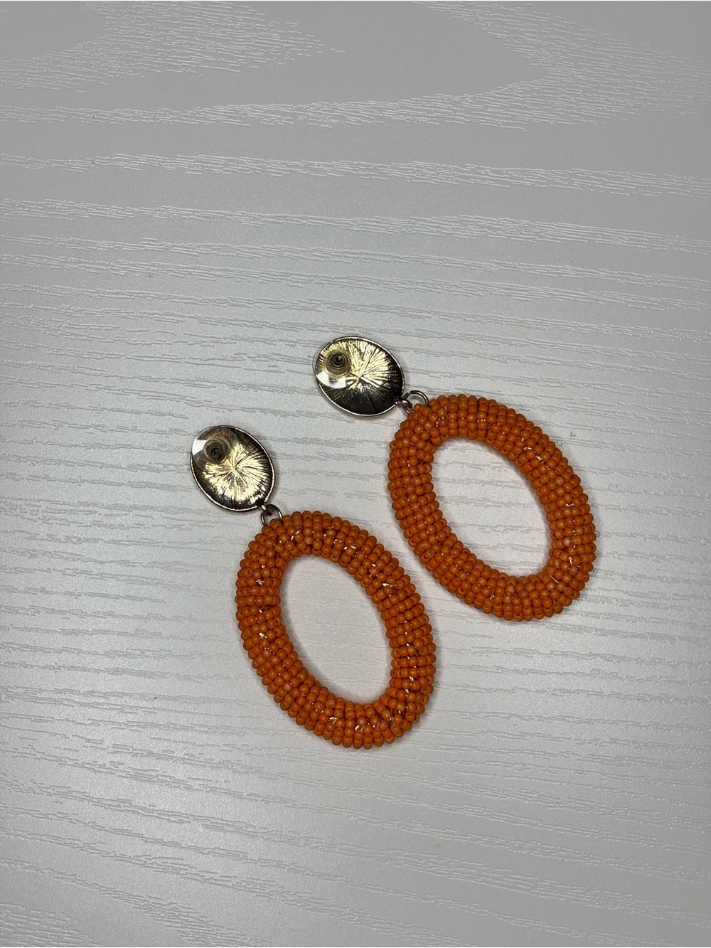 Fashion Nova Bright Orange Beaded Oval Drop Statement Earrings - Picture 3 of 5